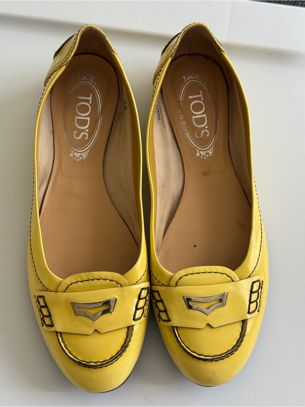 TOD'S Yellow Leather Penny Loafers for Women